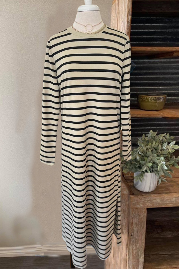 Striped Cotton Knit Midi Dress