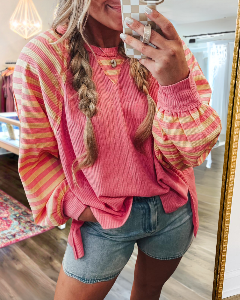 Pink Patchwork Striped Top