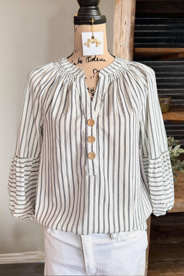 Delicate Striped Half Collar Button Top