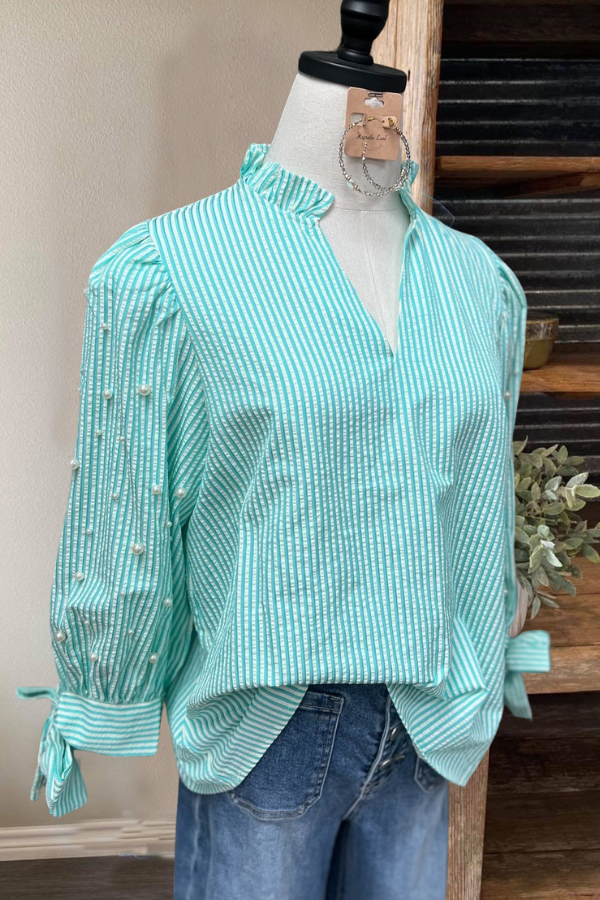 Ruffled Ribbed V-Neck Top