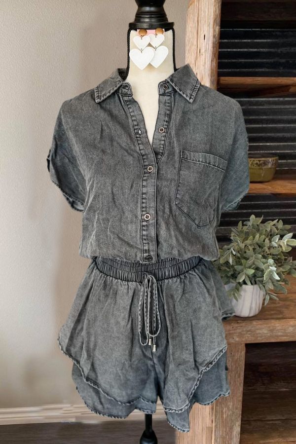 Ruffle Denim Romper