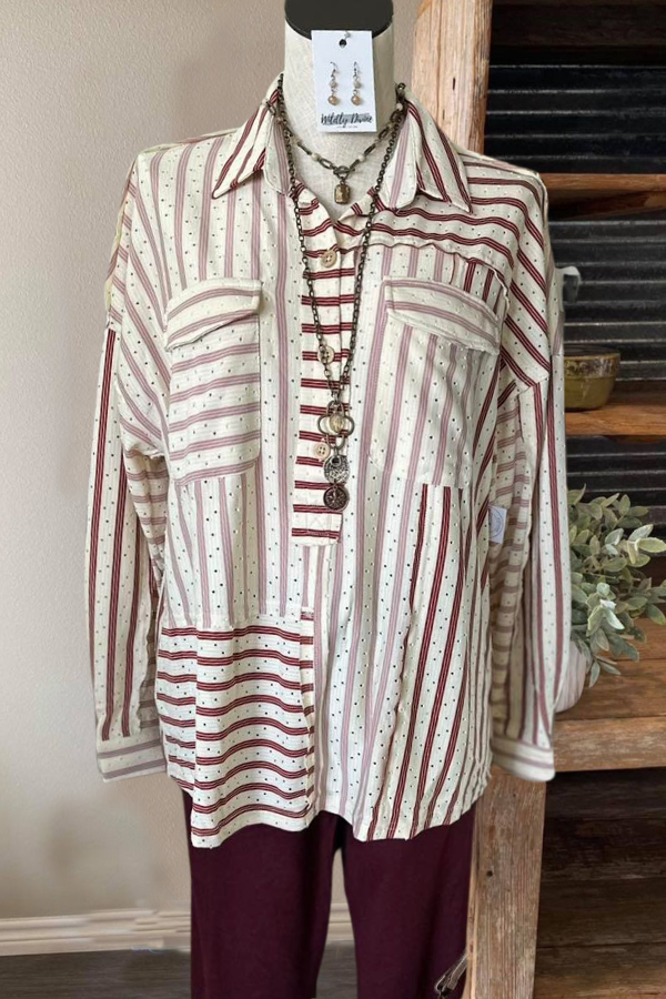 Striped Patchwork Eyelet Shirt