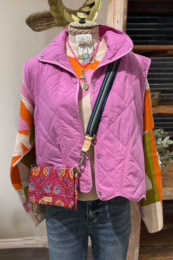 Solid Color Plaid Quilted Vest