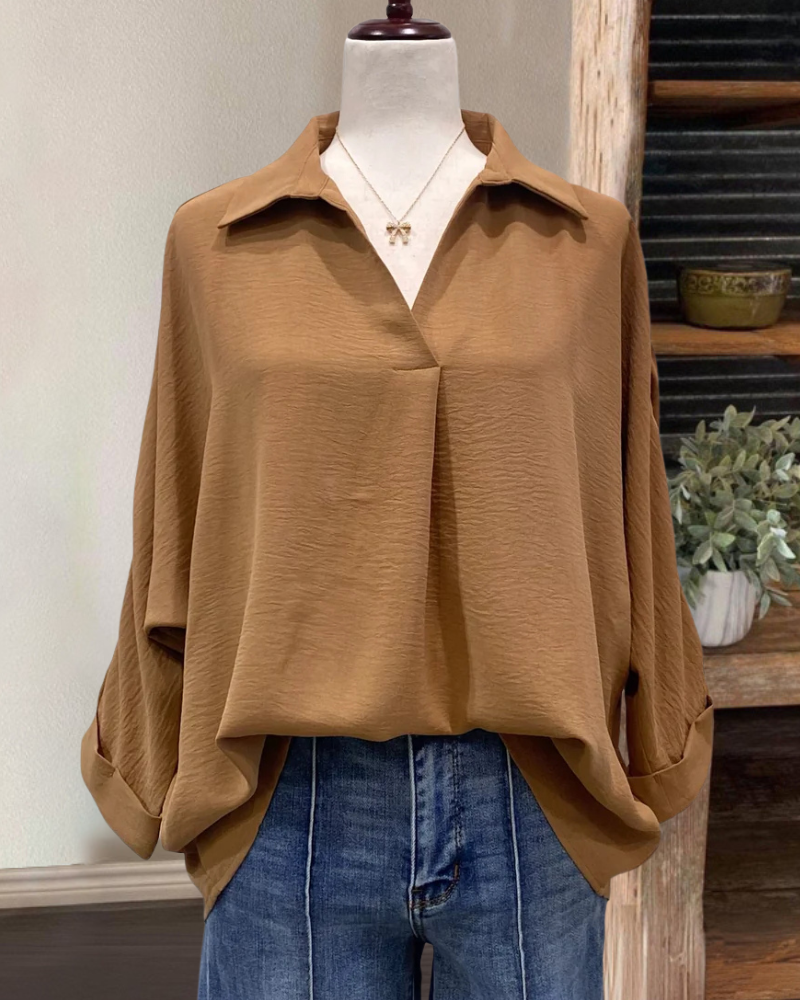 Trendy Pleated V-Neck Top