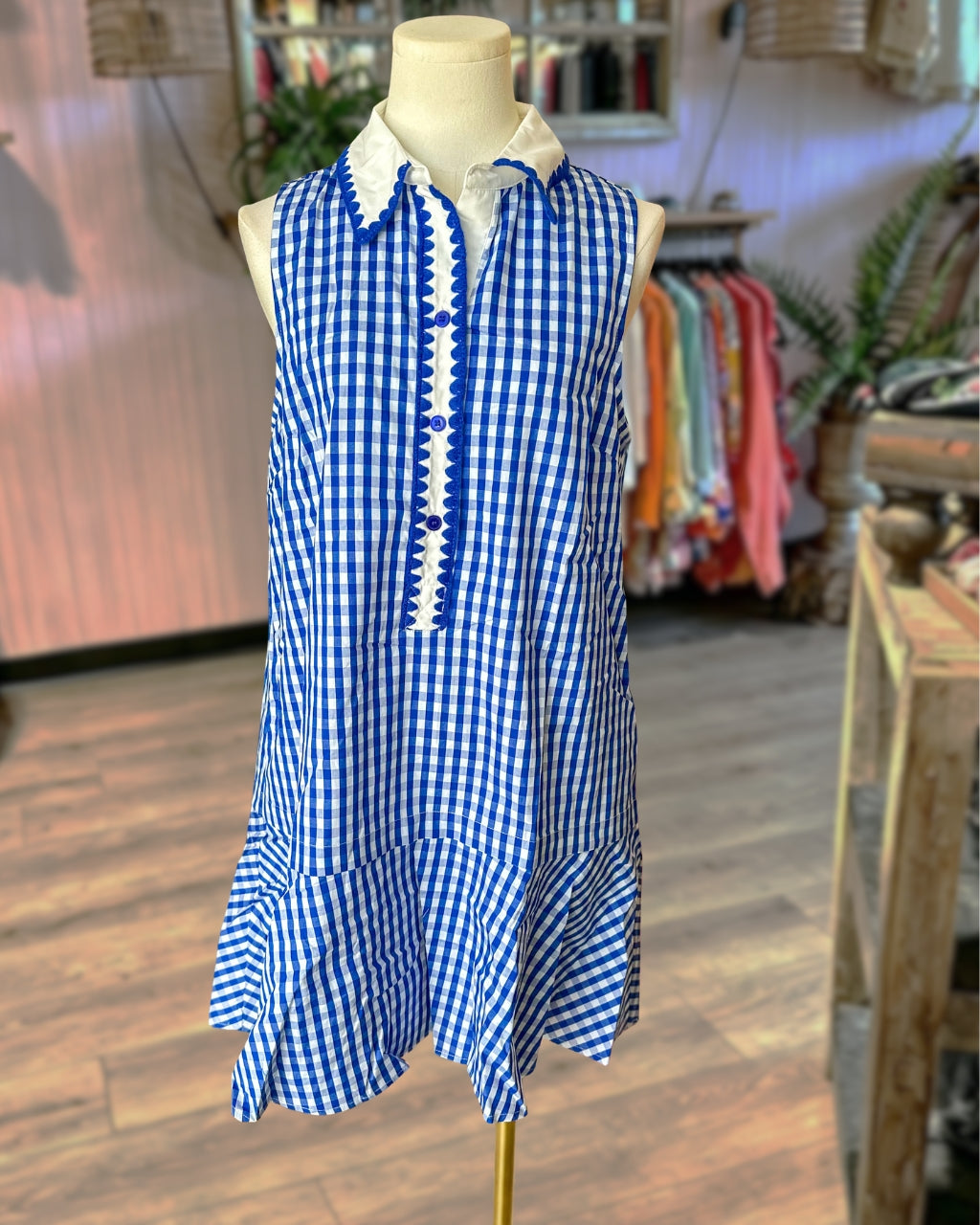 Gingham Scallop Mini Dress
