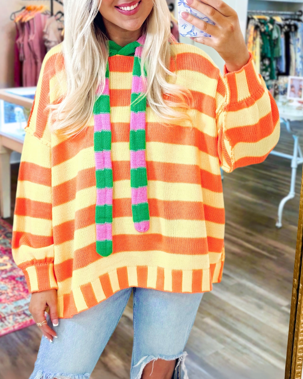 Vibrant Striped Hooded Sweater