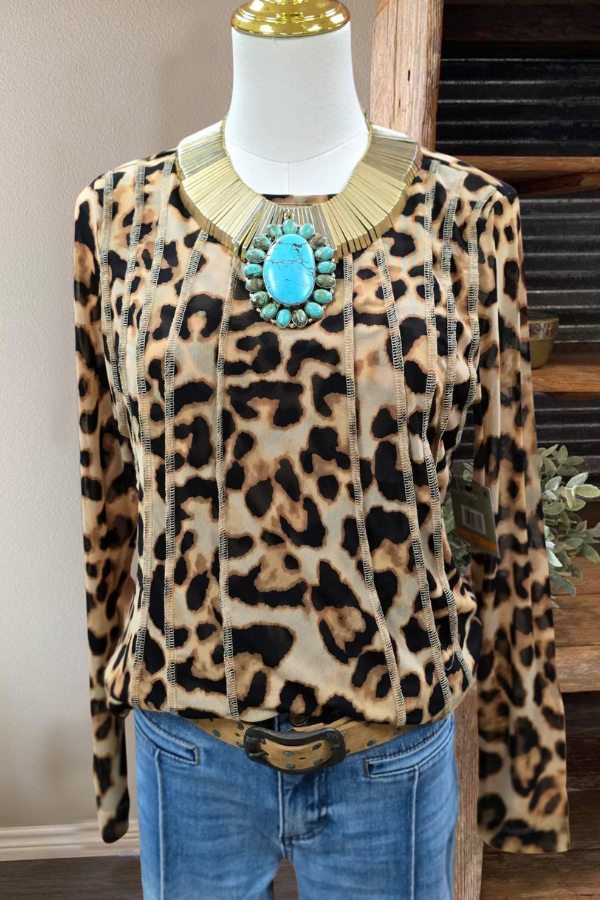 Leopard Print Reverse Stitch Top