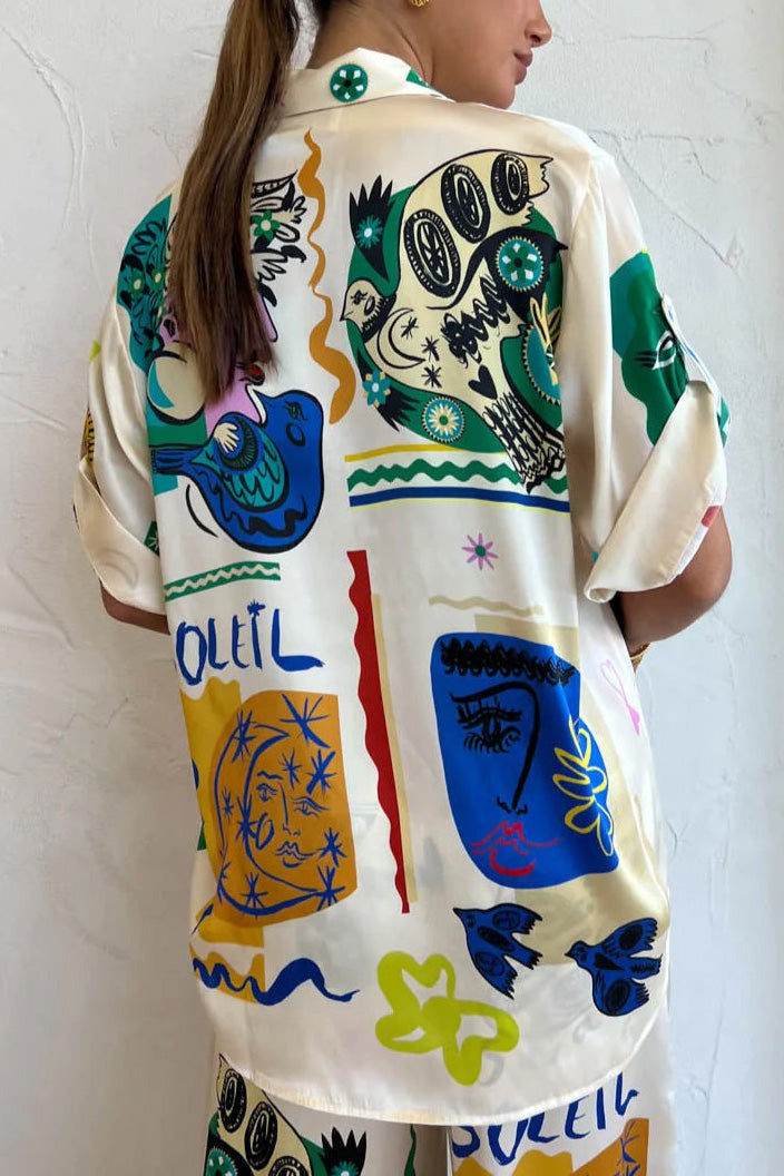 Soleil Oversized Ivory Print Shirt