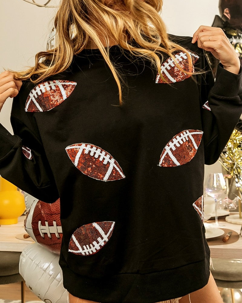 Shimmering  Sequins Football Sweatshirt