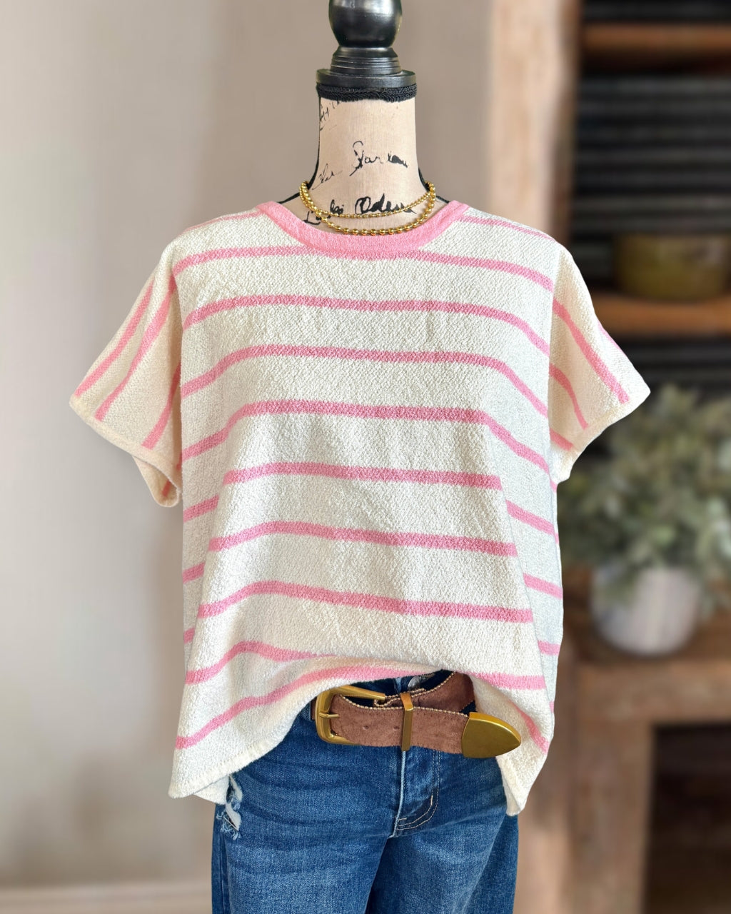 Striped Cap Sleeve Roundneck Top