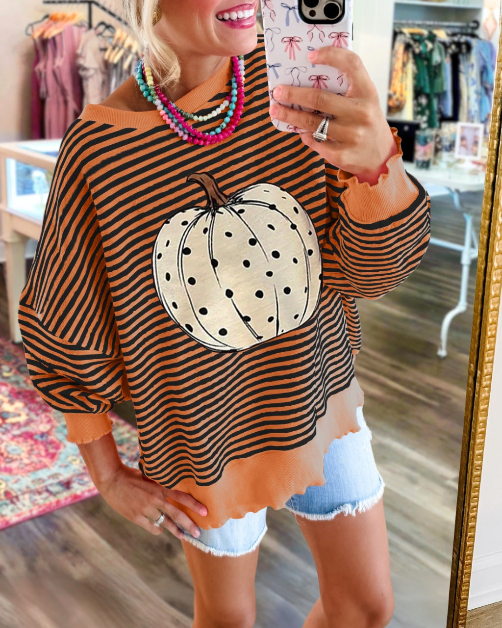 Pumpkin Oversized Striped Pullover