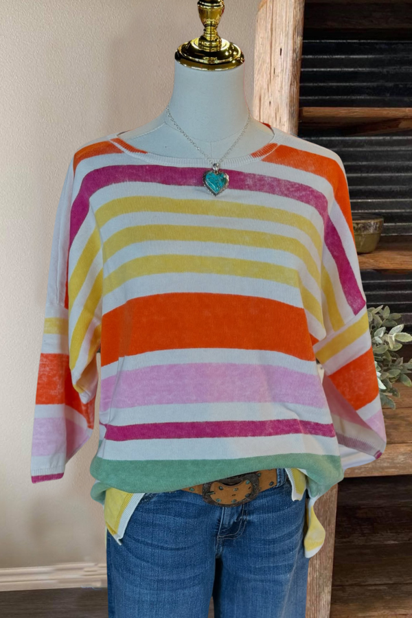 Colorful Striped Crew Neck Top