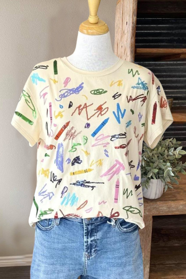 Multi Crayon Scribble Tee-Beige