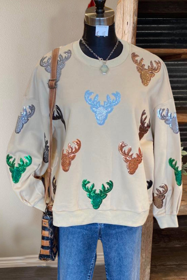 Christmas Deer Sequined Sweatshirt