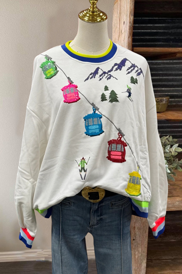 Ski Lift Gondola Embroidered Sweatshirt