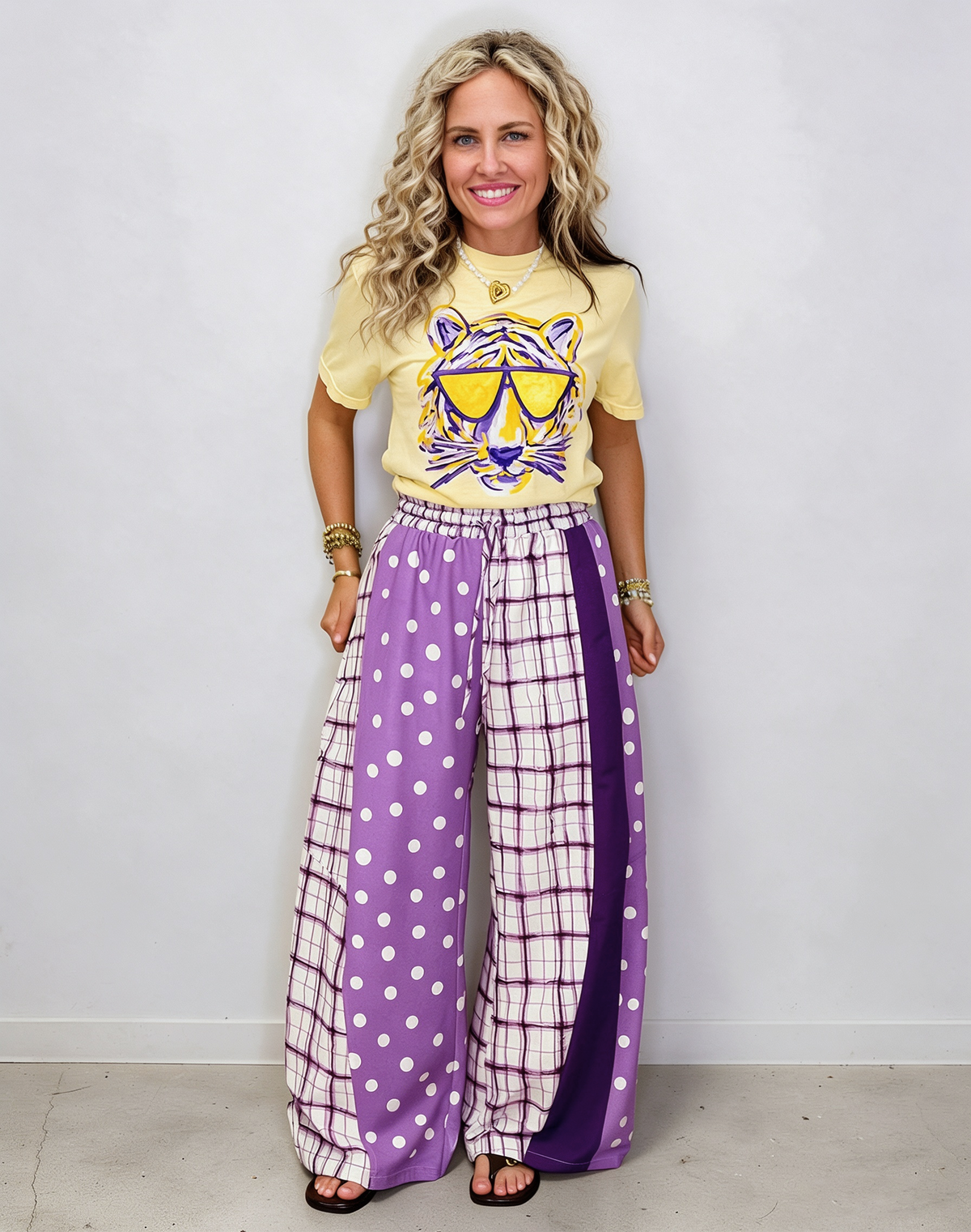 Polka Dot Plaid Patchwork Pants