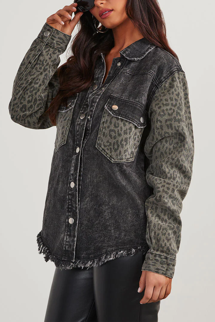 Leopard Denim Washed Shacket