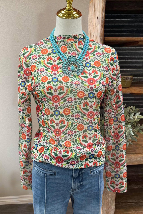 Vibrant Floral Mosaic Top