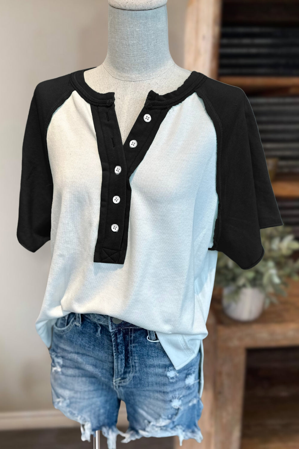 Color Block Henley Top