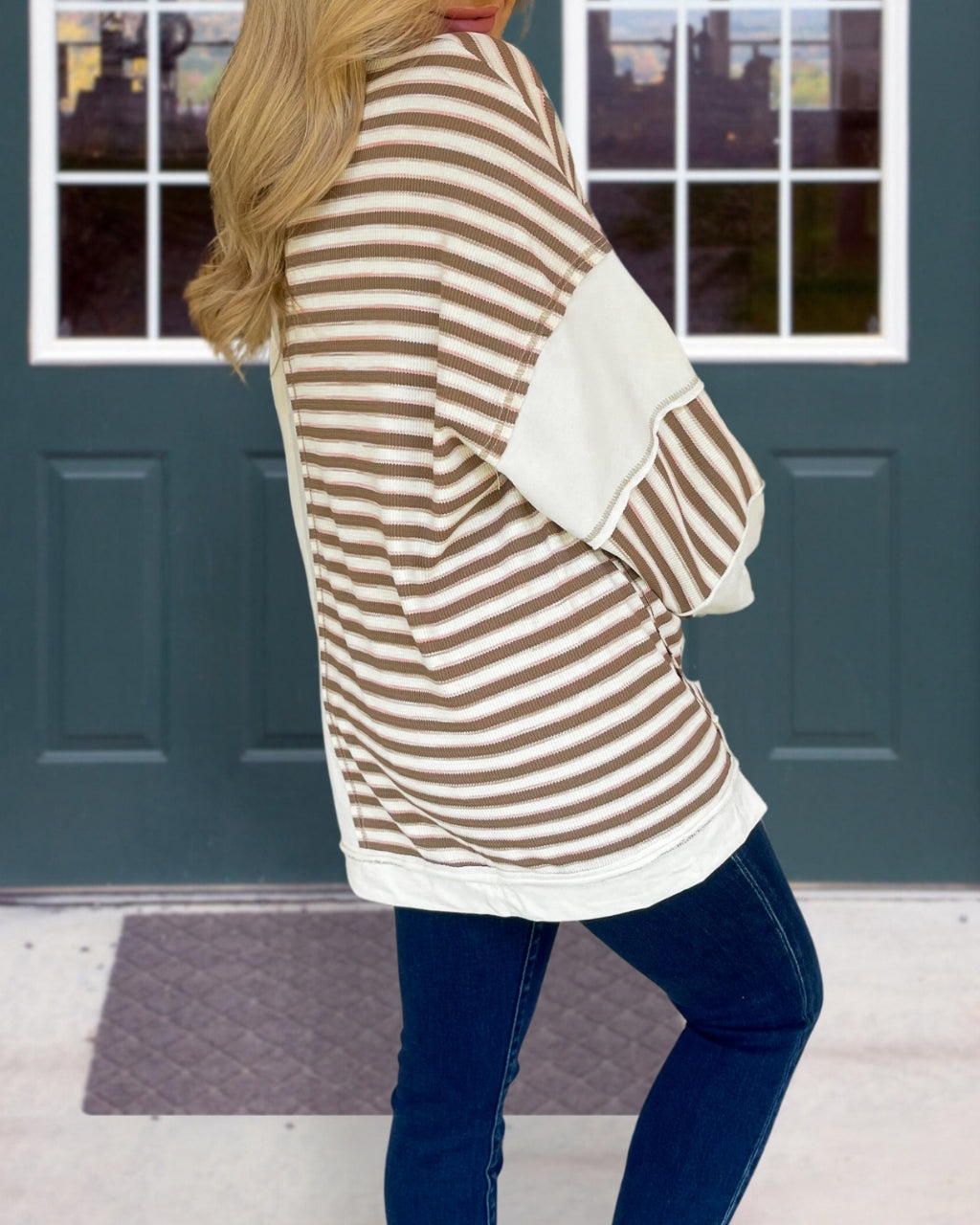 Waffle Striped Patchwork Sweatshirt