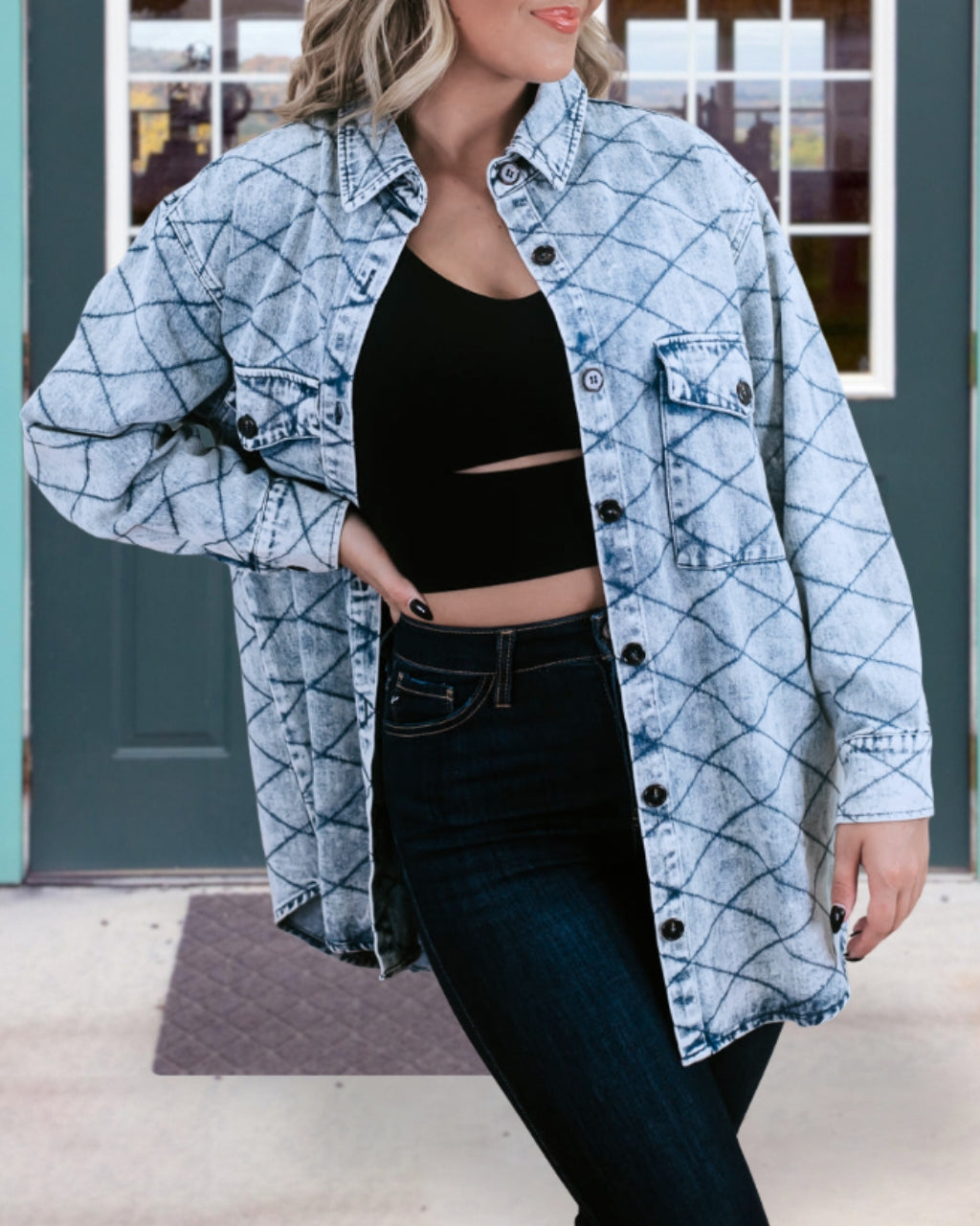 Denim Quilt-Stitched Shacket