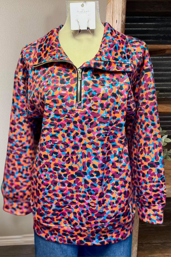 Colorful Spotted Half-Zip Pullover