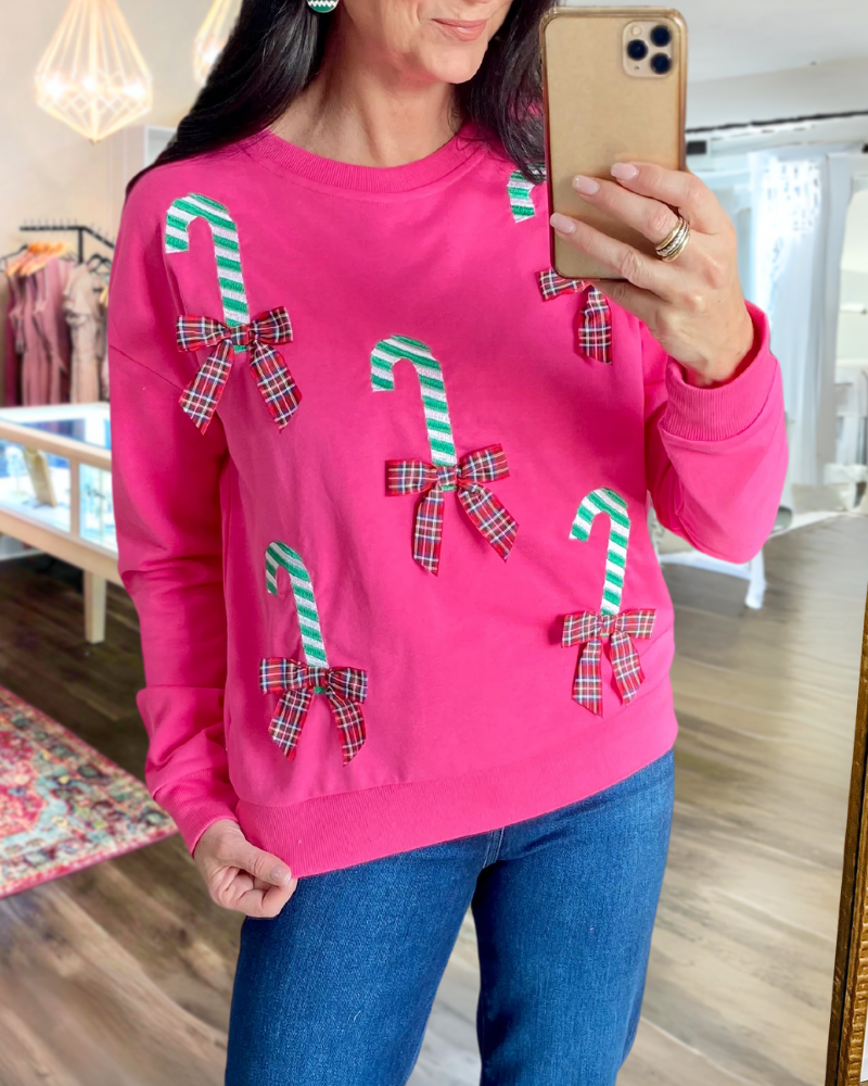 Bow Patch Candy Cane Sweatshirt