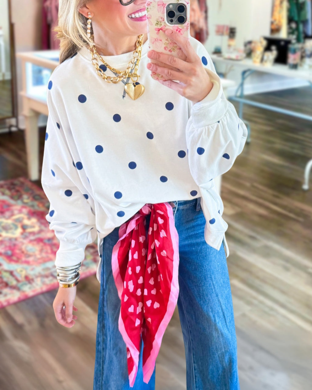 Color-block Polka-dot Pullover