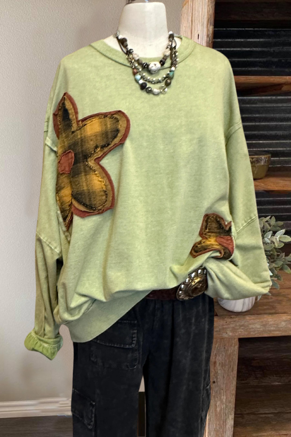 Patch Pistachio Green Flower Sweatshirt