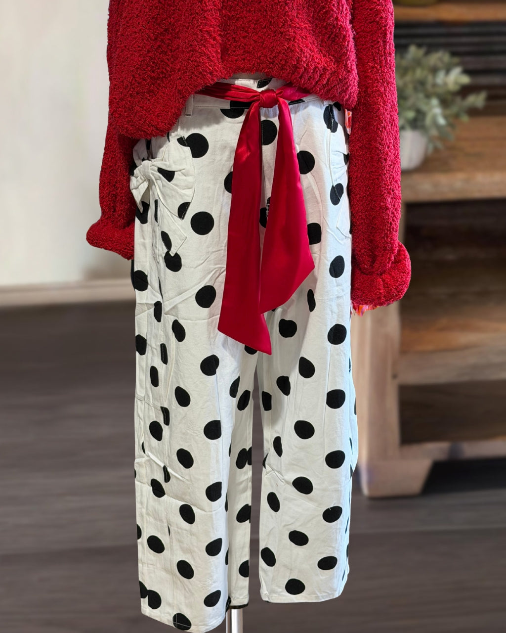 Bow Pockets Polka-Dot Pants