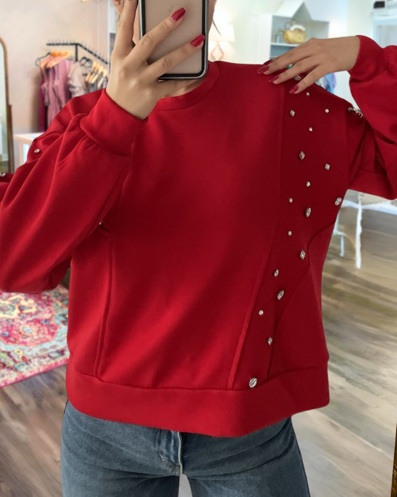Chic Rhinestone Crewneck Sweatshirt