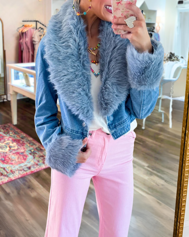Unique Denim Fur Collar Jacket