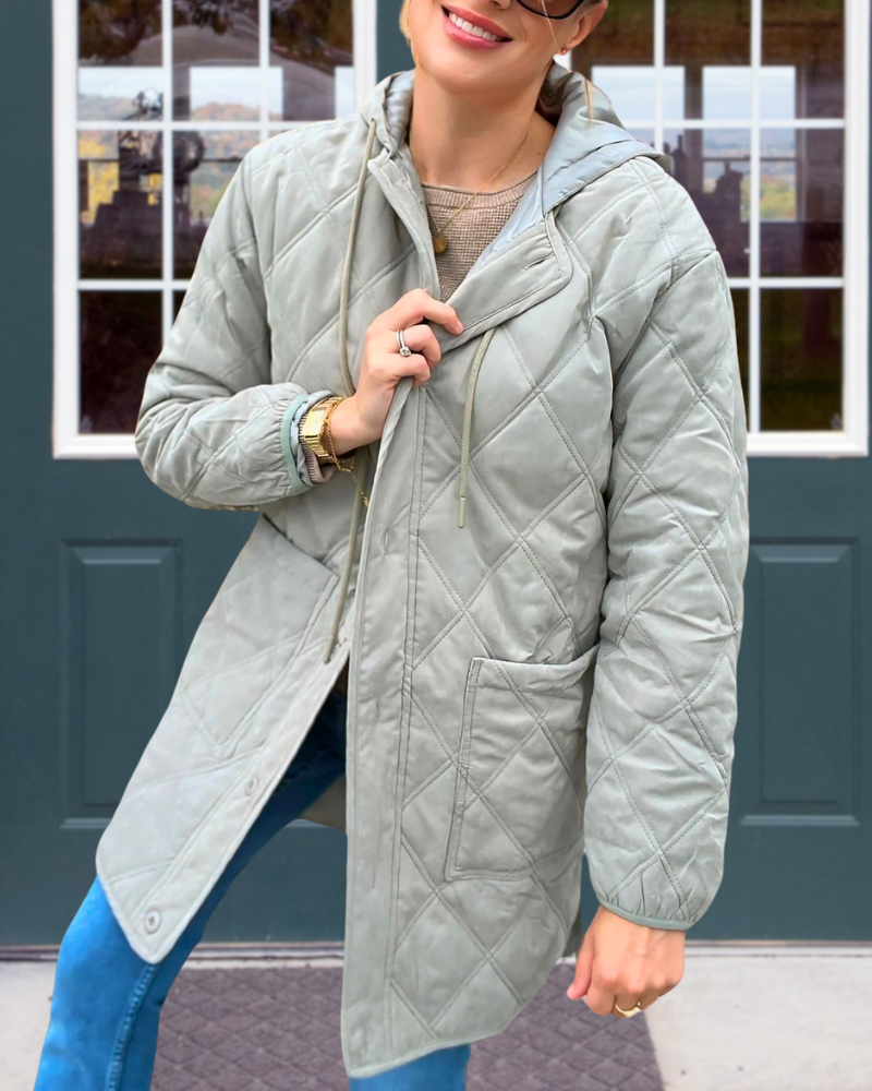 Quilted Button Check Hooded Coat