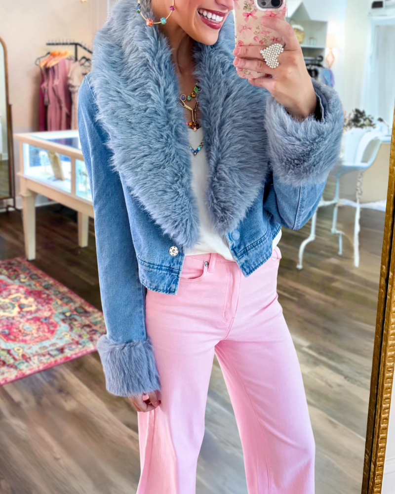Unique Denim Fur Collar Jacket