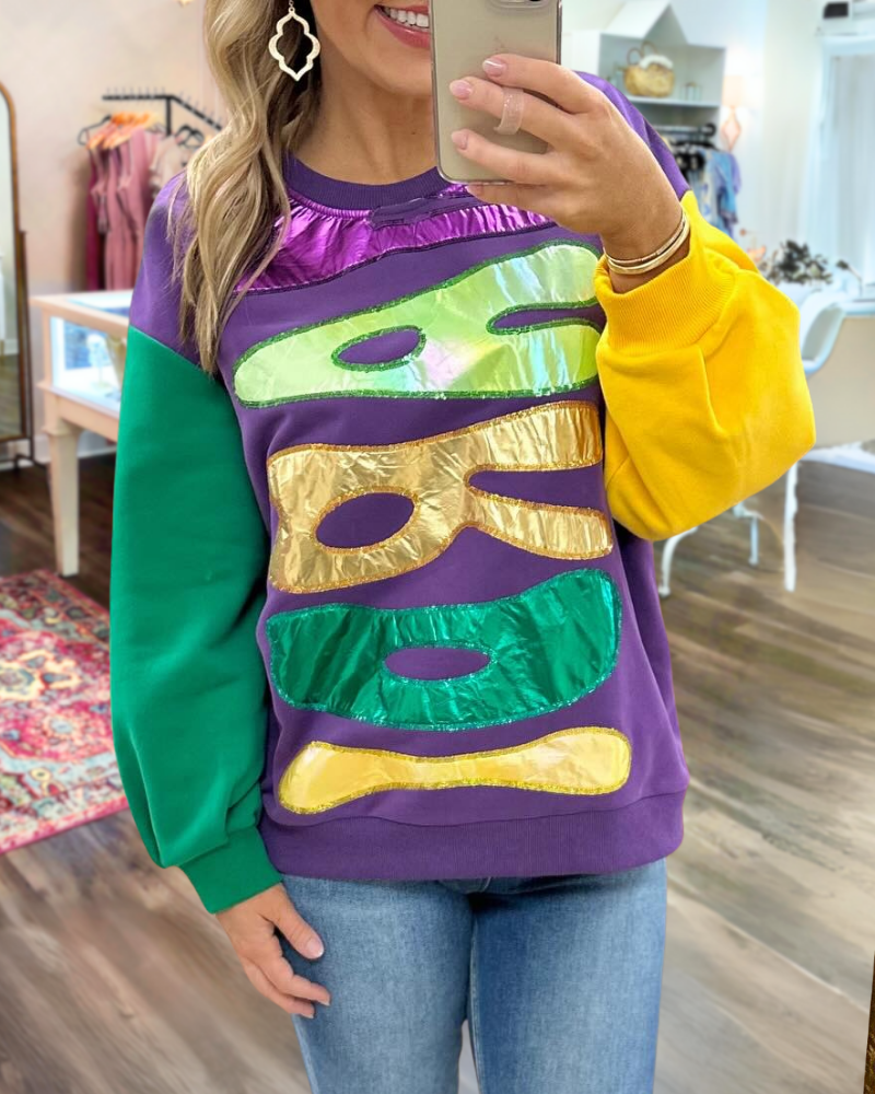 Mardi Gras Embroidered Sweatshirt
