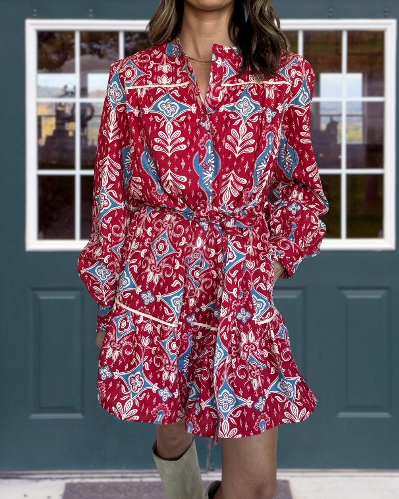 Geometric Floral Button Mini Dress