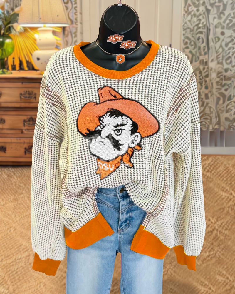 OSU Cowboy Sequined Check Sweatshirt