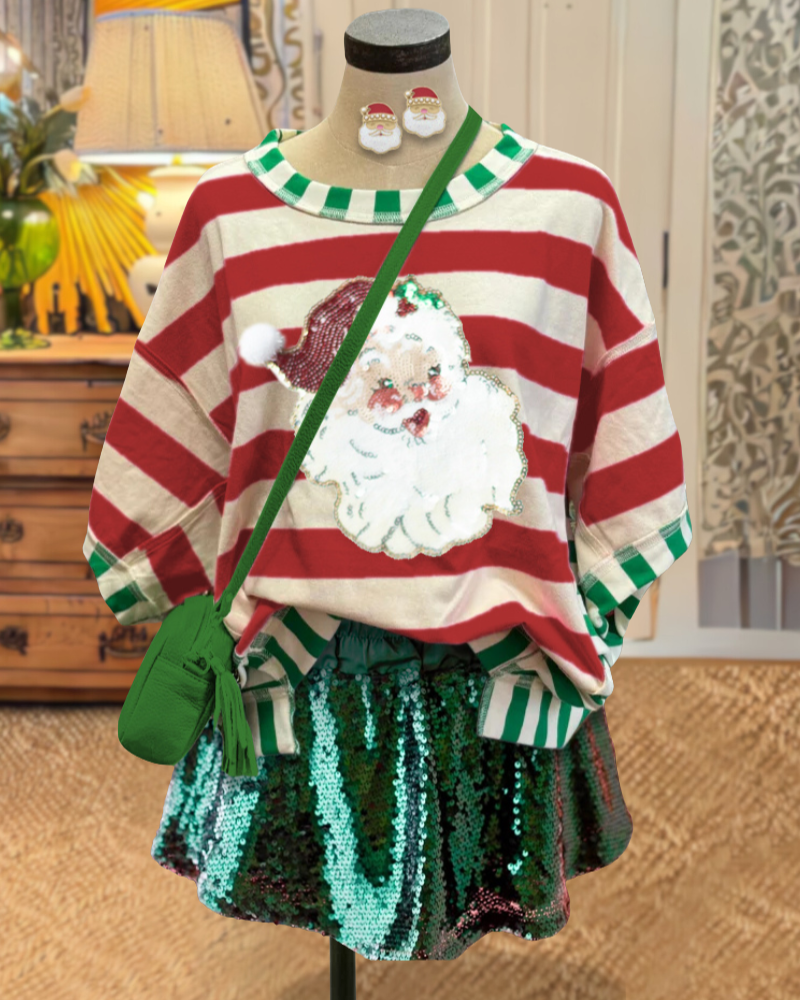 Santa Claus Sequin Striped T-shirt