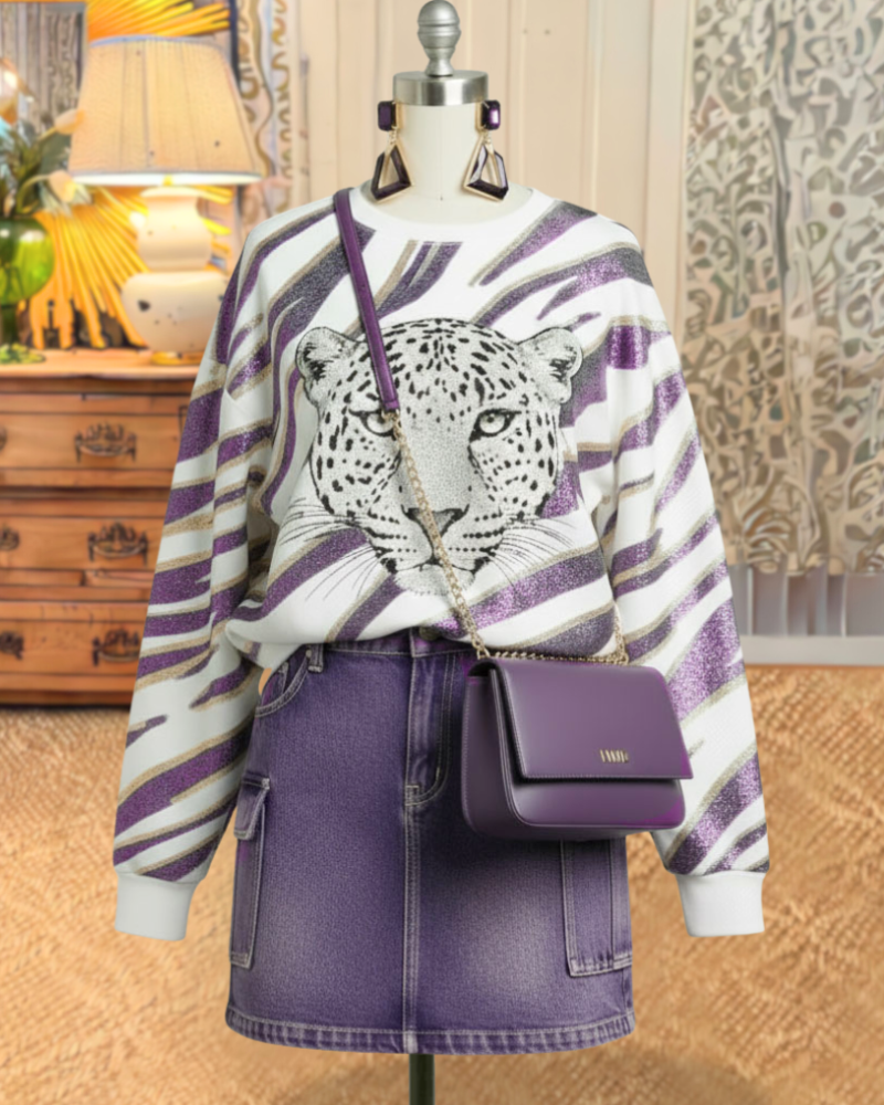 Leopard Print Dreamy Striped Pullover