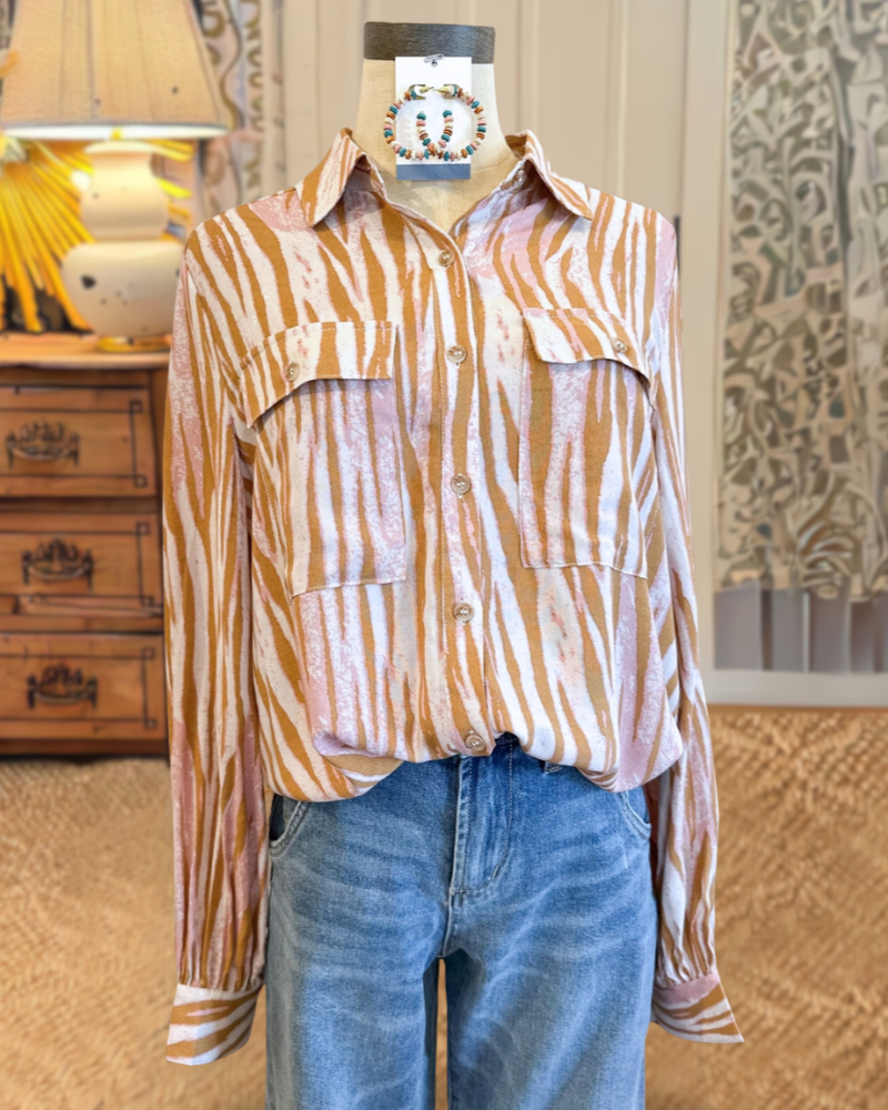 Tiger Print Button Down Shirt