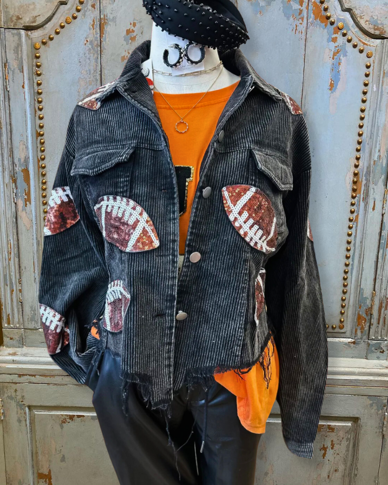 CORDUROY SEQUIN FOOTBALL CROPPED JACKET