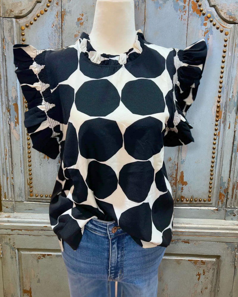 Polka Dot Ruffle Sleeve Top