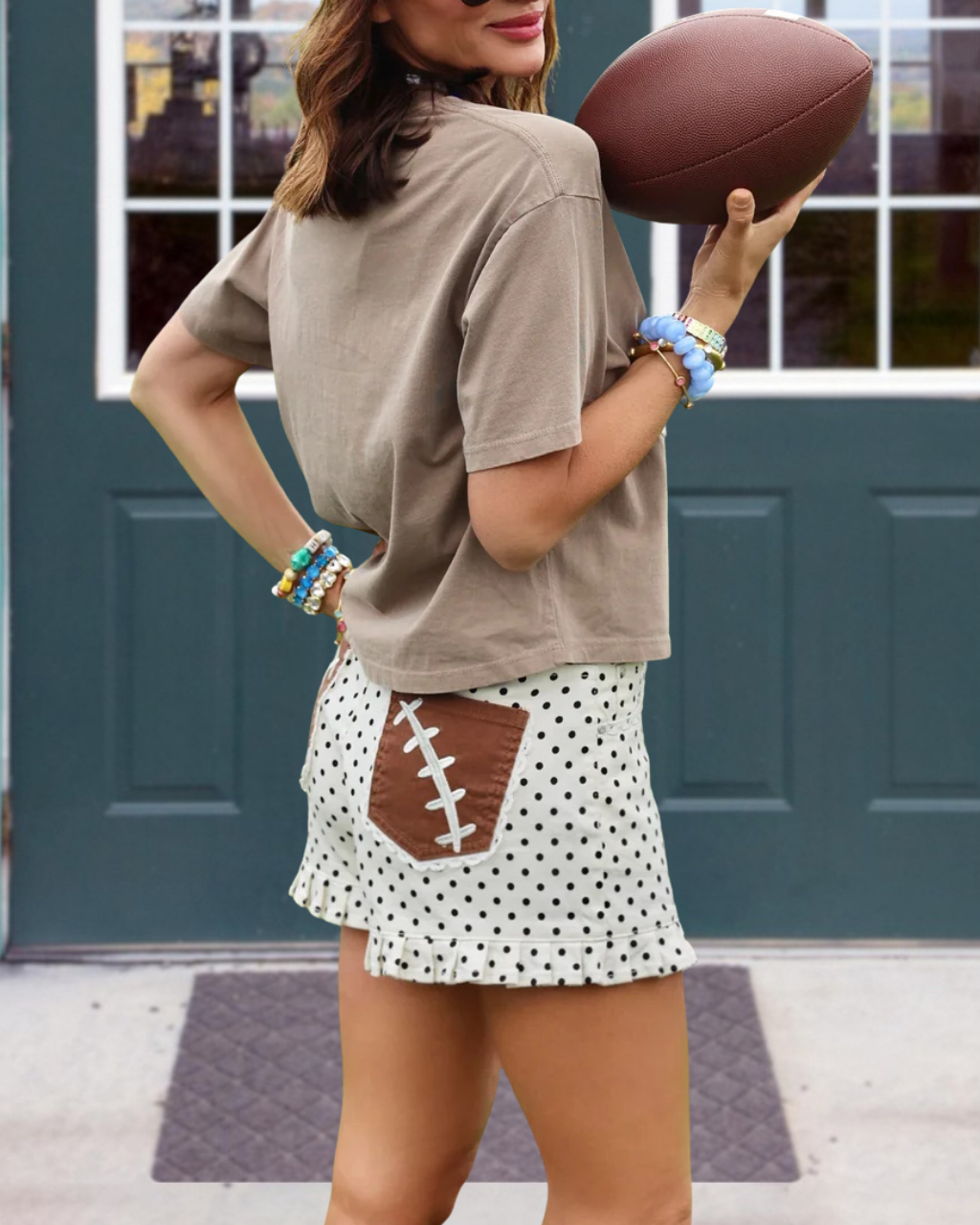 Football Embroidered Polka dot Shorts