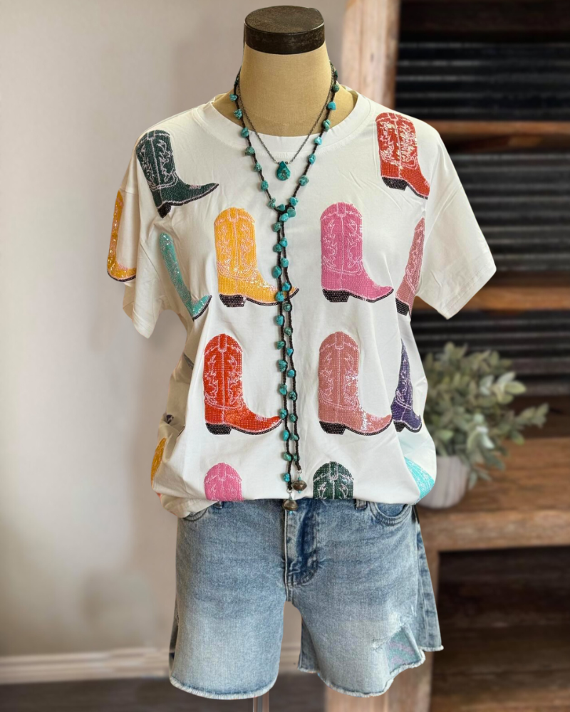 Cowboy Sequin Boots Tee