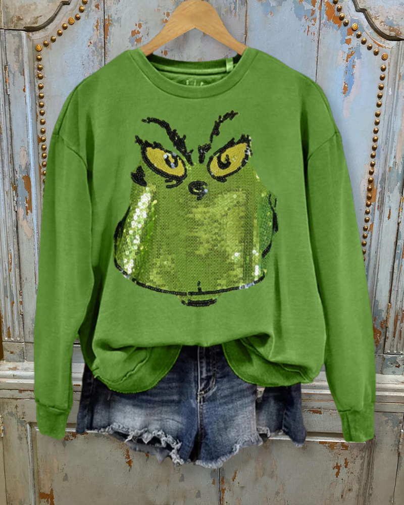 Grinch Sequin Cotton Sweatshirt