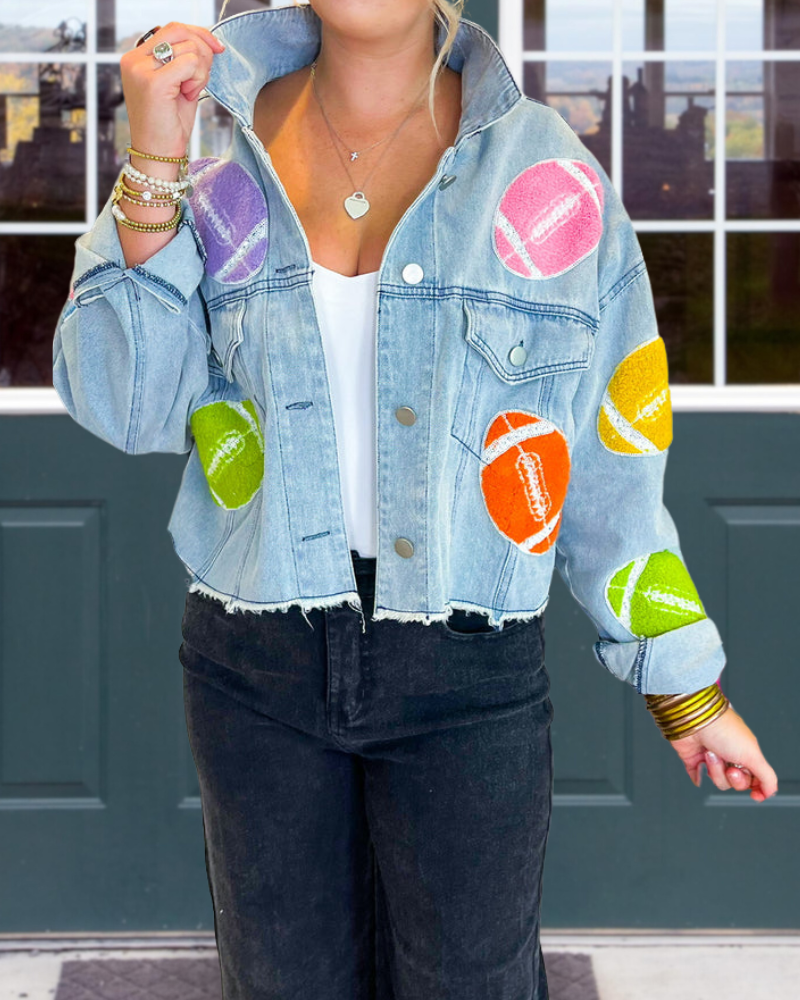 Game Day Sequin Football Denim Jacket