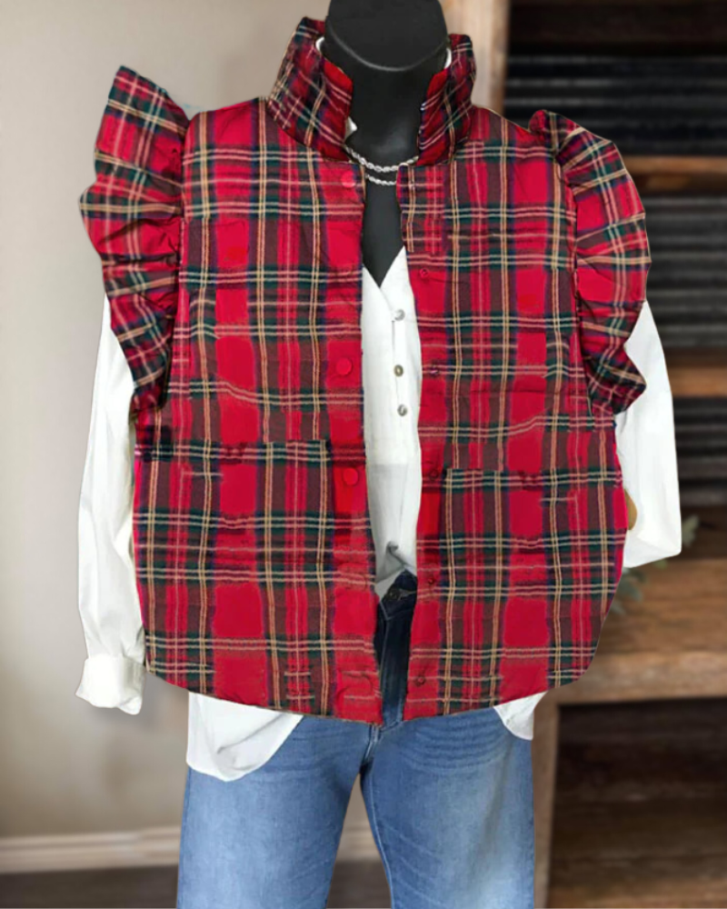 Plaid Quilted Ruffle Vest