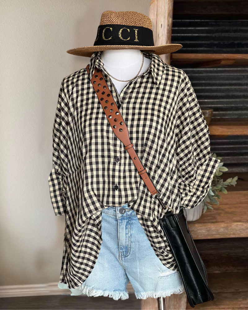 Oversized Casual Check Blouse