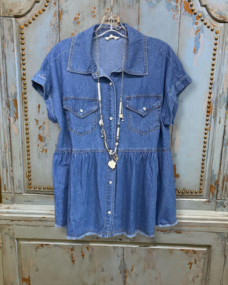 Denim Button Down Short Sleeve Shirt