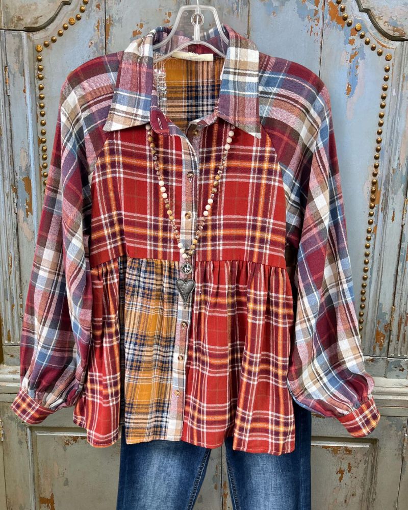 Patchwork Plaid Babydoll Shirt